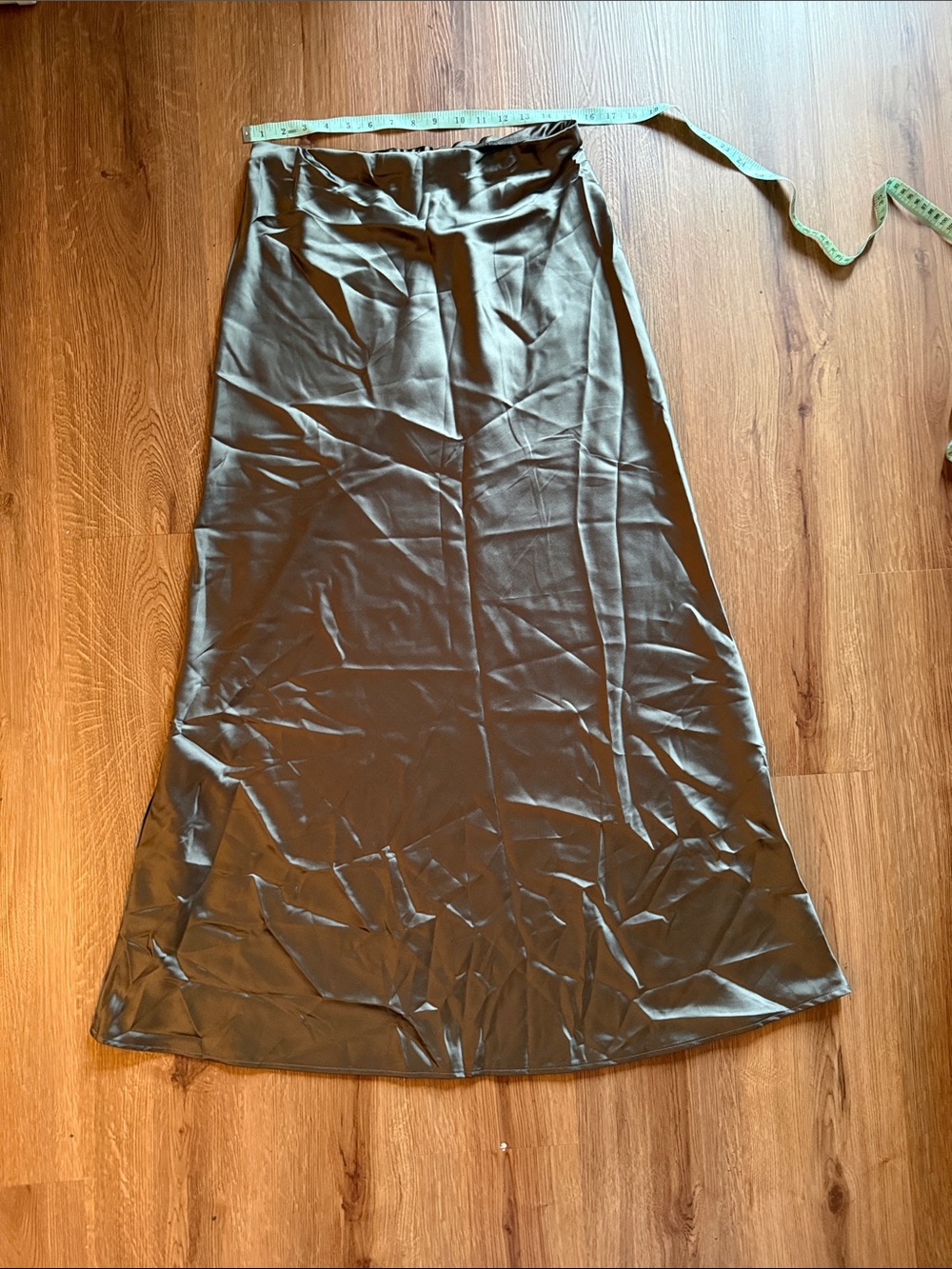 Fashion Nova Satin  A-Line Maxi Skirt in Olive Green